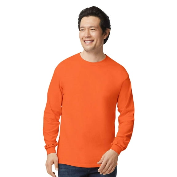 Gildan Unisex Ultra Cotton Long Sleeve T-Shirt 100% Cotton Classic Fit Casual Tee (Orange, L)