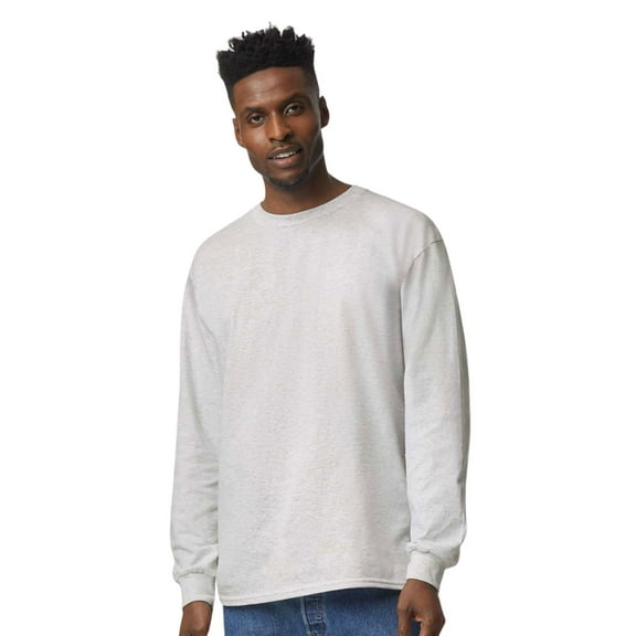 Gildan Unisex Ultra Cotton Long Sleeve T-Shirt 100% Cotton Heavyweight Classic Fit Plain Tee (Ash, L)