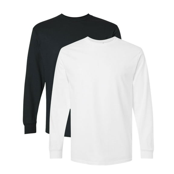 Gildan Unisex Ultra Cotton Long Sleeve T-Shirt 100% Cotton Heavyweight Classic Fit Plain Tee (Black+White-2PCS, M)
