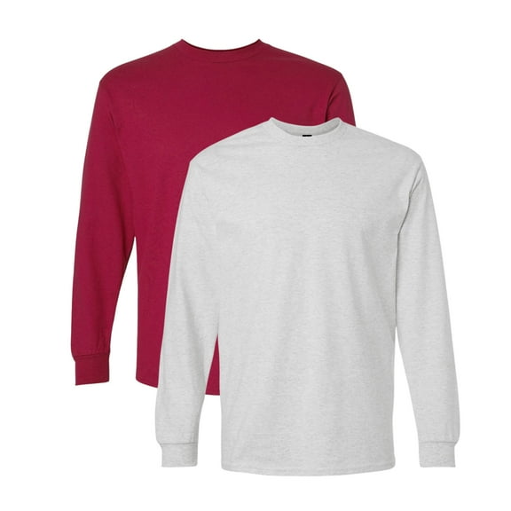 Gildan Unisex Ultra Cotton Long Sleeve T-Shirt 100% Cotton Heavyweight Classic Fit Plain Tee (Cardinal-Red+Ash-2PCS, S)