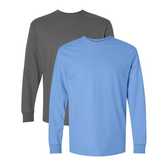 Gildan Unisex Ultra Cotton Long Sleeve T-Shirt 100% Cotton Heavyweight Classic Fit Plain Tee (Charcoal+Carolina-Blue-2PCS, M)