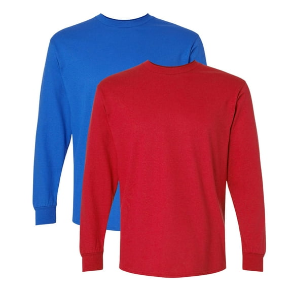 Gildan Unisex Ultra Cotton Long Sleeve T-Shirt 100% Cotton Heavyweight Classic Fit Plain Tee (Royal+Red-2PCS, S)