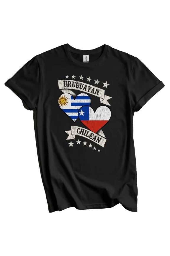Uruguayan Chilean Heart Flags Uruguay Chile T-Shirt Gift for Men Women Unisex Tee