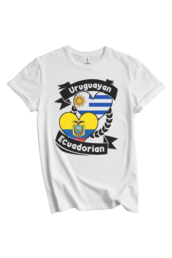 Uruguayan Ecuadorian Heart Flags Uruguay Ecuador T-Shirt Gift for Men Women Unisex Tee