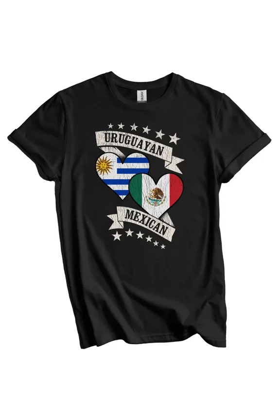 Uruguayan Mexican Heart Flags Uruguay Mexico T-Shirt Gift for Men Women Unisex Tee
