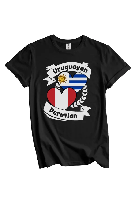Uruguayan Peruvian Heart Flags Uruguay Peru T-Shirt Gift for Men Women Unisex Tee