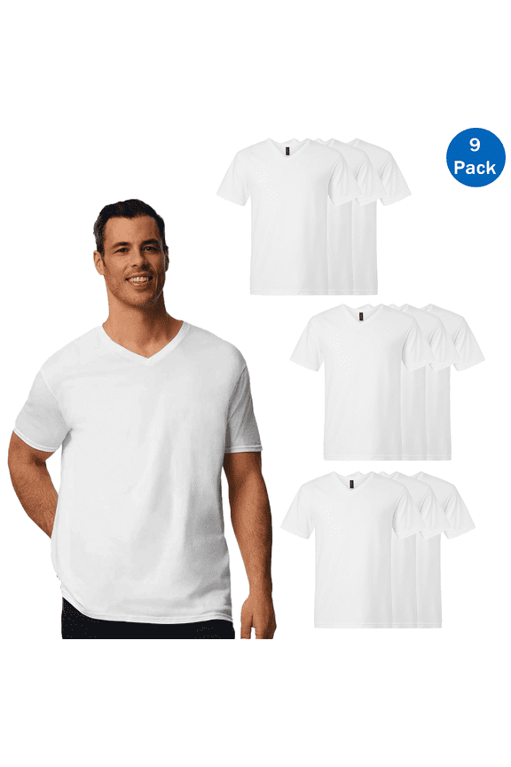 V-Neck T-Shirt for Man, Softstyle G64V Ring-Spun Cotton White Tee Pack-9 Size-2XL