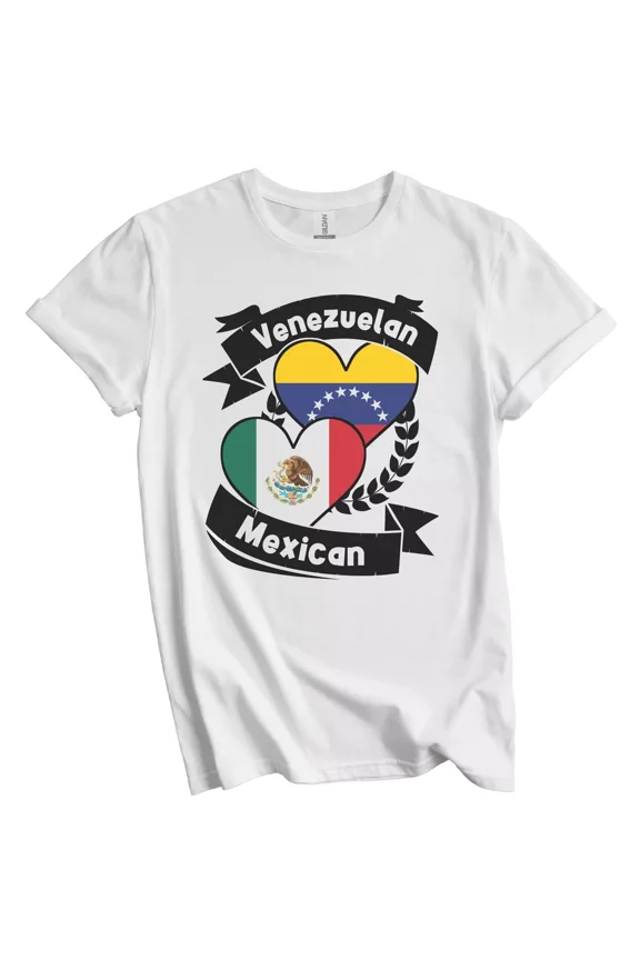 Venezuelan Mexican Heart Flags Venezuela Mexico T-Shirt Gift for Men Women Unisex Tee