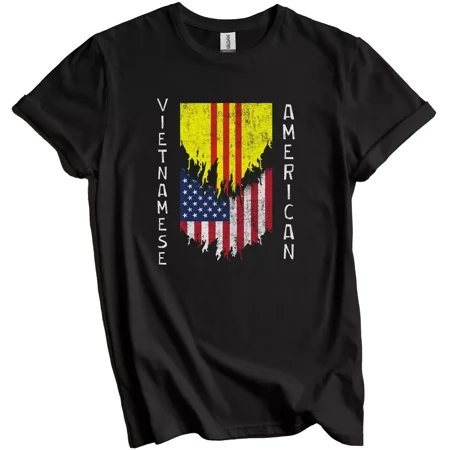 Gildan Vietnamese American Flags Ripped Torn Vietnam T-Shirt Gift for Men Women Unisex Tee
