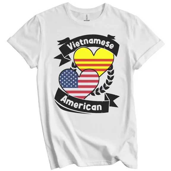Gildan Vietnamese American Hearts USA Flag Vietnam Flag T-Shirt Gift for Men Women Unisex Tee