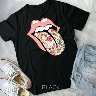 Gildan Vintage Rolling The Stone Tongue Floral Hippie Gypsie Soul Unisex Youth T-shirt