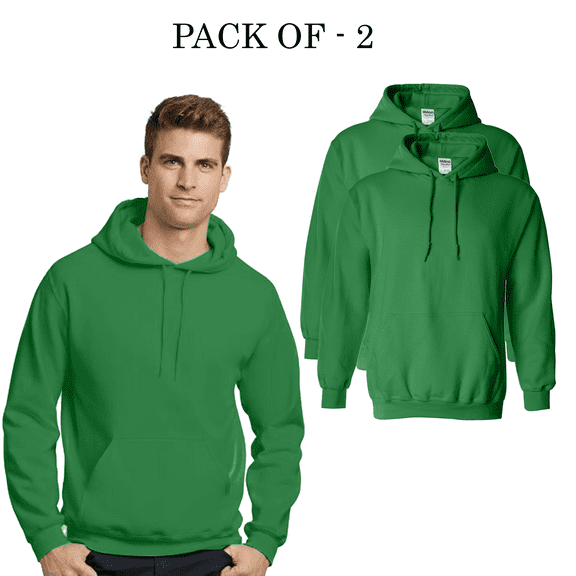 Gildan Warm Hooded Sweatshirt of Heavy Blend 50/50 Cotton/Polyester, Irish Green, XL, Men's 2 Pack Fleece Cozy Casual Hoodie with Pouch Pocket
