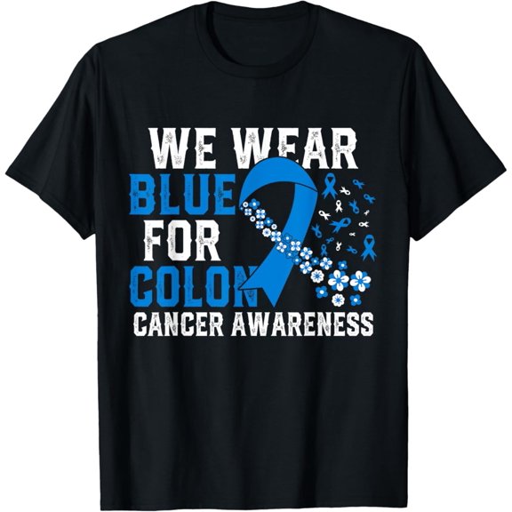 Gildan We Wear Blue For Colon Cancer Awareness Colorectal Cancer T-Shirt Gift for Men Women Unisex Tee