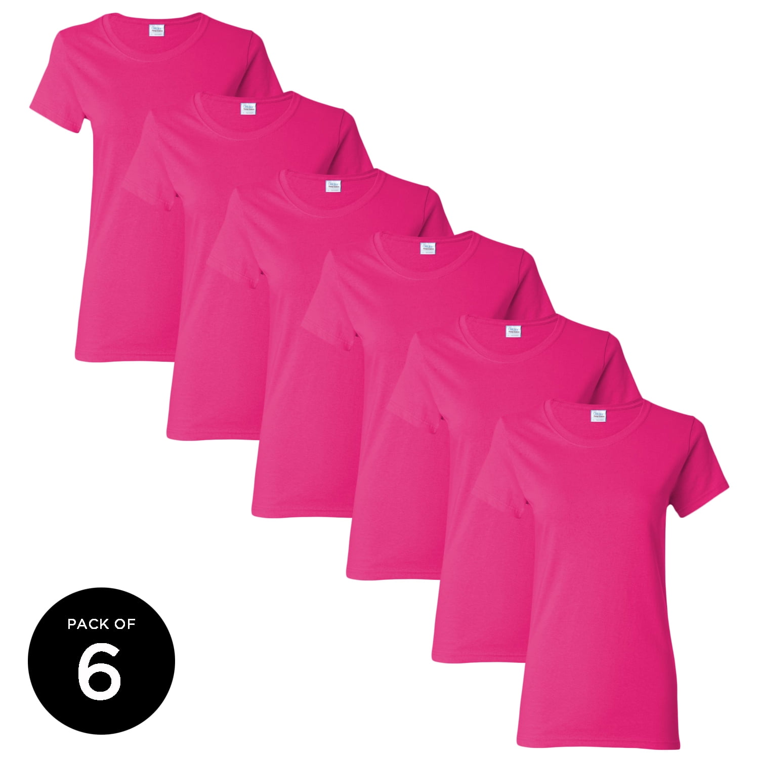 Gildan Women Pink T-Shirts Value Pack Shirts for Women - Single OR Pack of  6 OR Pack of 12 Cute Casual Plain Pink Shirts for Women Gildan T-shirts for