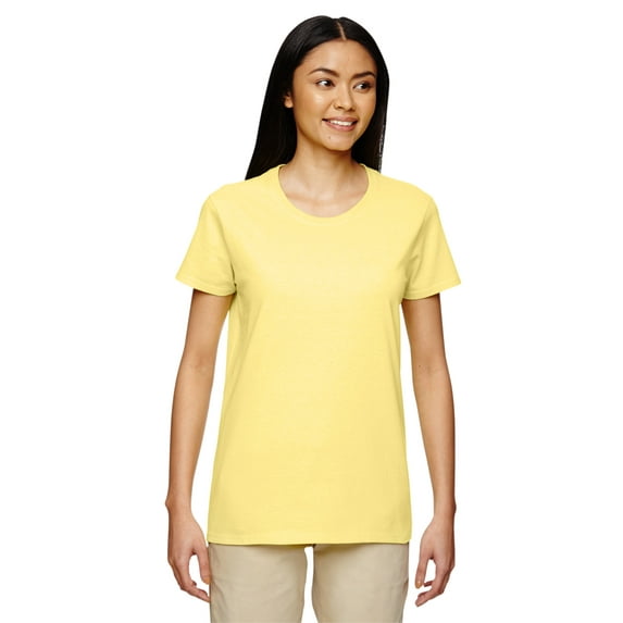 Gildan Women's 100 Percent Cotton Short Sleeve T-Shirt 5000L, 2-PACK, Cornsilk, S