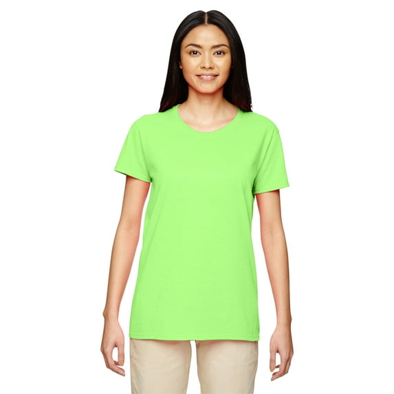 Gildan Women's 100 Percent Cotton Short Sleeve T-Shirt 5000L, 2-PACK, Neon Green, 2X