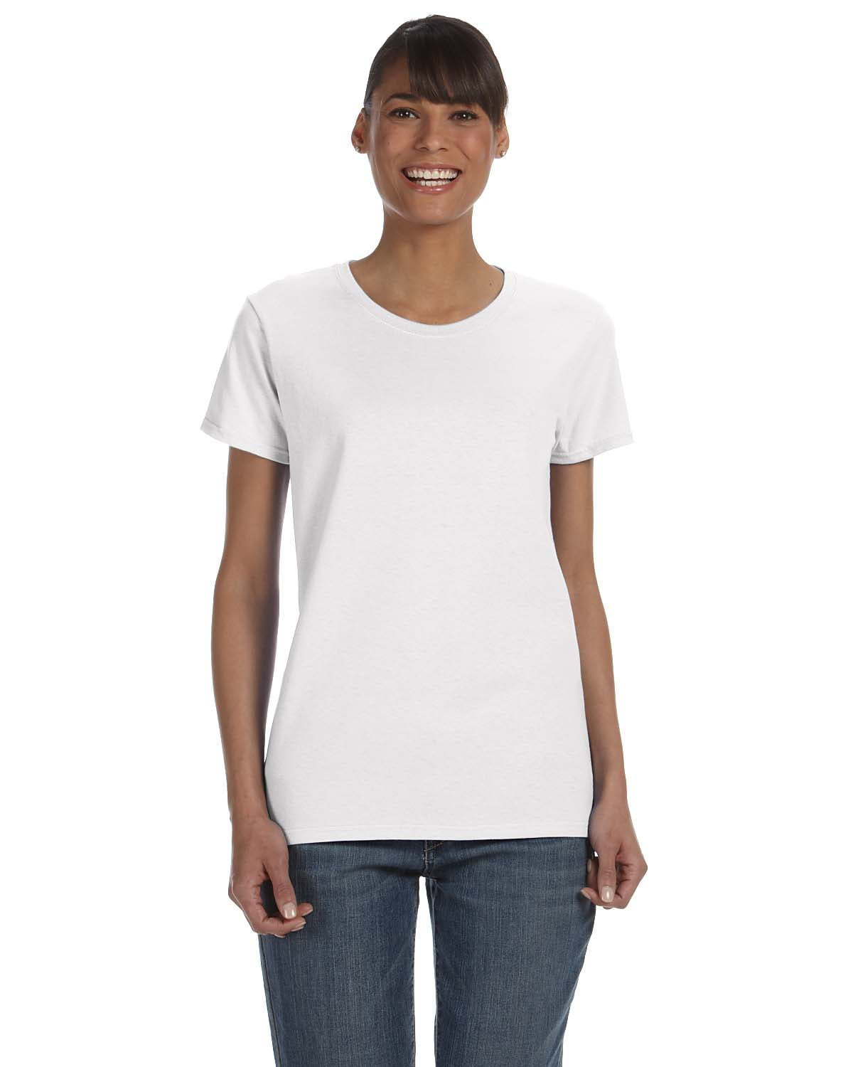Women's 100 Percent Cotton Short Sleeve T-Shirt 5000L, 2-PACK, White, L