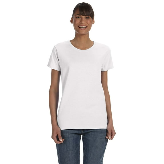 Gildan Women's 100 Percent Cotton Short Sleeve T-Shirt 5000L, 2-PACK, White, M