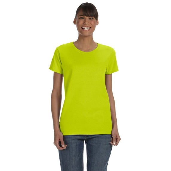 Gildan Women's 100 Percent Cotton Short Sleeve T-Shirt 5000L, Safety Green, L