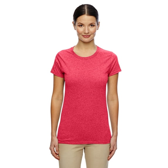Gildan Women's 100 Percent Cotton Short Sleeve T-Shirt 5000L, Heather Red, M