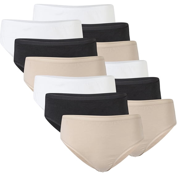 Gildan Women's Cotton Hi Cut Panties, 12 Pairs, Black/White/Nude, 3X