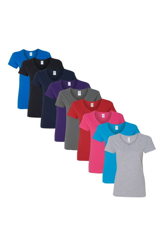 Women’s Heavy Cotton V-Neck T-Shirt 100% Cotton Bulk Plain Tees, Assorted Solid Colors (Dark Color 9 Pack, XL)