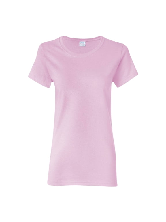Women's Heavy Short Sleeve T-Shirt 100% Cotton Durable Plain Soft Tee (Light-Pink, M)