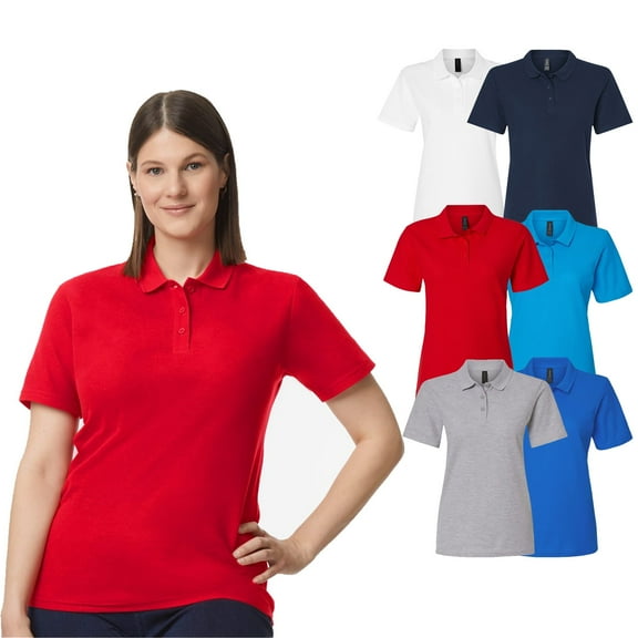 Gildan Women's Pique Polo, Comfortable Short Sleeve Shirt, Assorted Color, 6 Pack, Sizes S-2XL, 100 Cotton