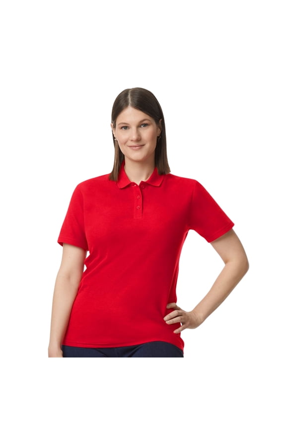 Women’s Polo Shirt Short-Sleeve Polo Shirt 100% Ring-Spun Cotton Softstyle Semi-Fitted Polo Shirt (Cherry Red, M)