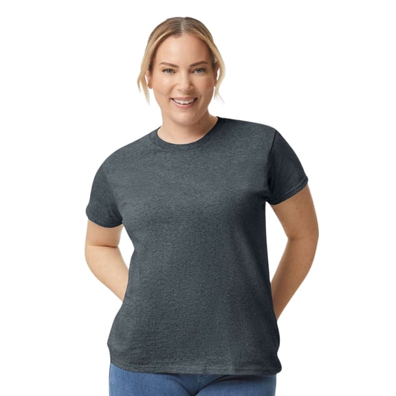 Gildan Women's Short Sleeve T-Shirt 100% Cotton Classic Fit Crew Neck Solid Color Tee (Dark-Heather, L)