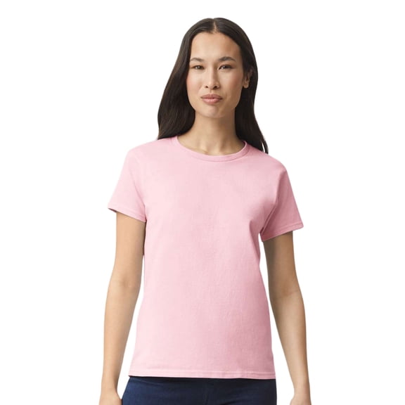 Gildan Women's Short Sleeve T-Shirt 100% Cotton Classic Fit Crew Neck Solid Color Tee (Light-Pink, L)
