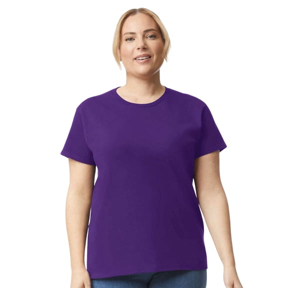 Gildan Women's Short Sleeve T-Shirt 100% Cotton Classic Fit Crew Neck Solid Color Tee (Purple, L)
