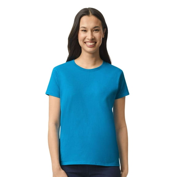 Gildan Women's Short Sleeve T-Shirt 100% Cotton Classic Fit Crew Neck Solid Color Tee (Sapphire, L)