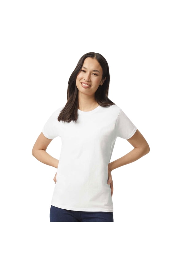 Women's Short Sleeve T-Shirt 100% Cotton Classic Fit Crew Neck Solid Color Tee (White, XL)