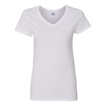Gildan Women's Short Sleeve V Neck T-Shirt for Crafting - White, Size M, Soft Cotton, Classic Fit, 1-Pack Blank Tee