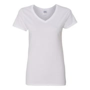 Gildan Women's Short Sleeve V Neck T-Shirt for Crafting - White, Size M, Soft Cotton, Classic Fit, 1-Pack Blank Tee