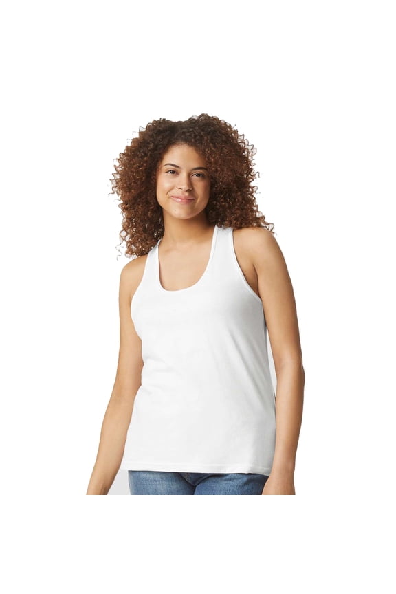Women’s Softstyle CVC Racerback Tank Top Semi-Fitted Sleeveless Shirt for Women White S-2XL