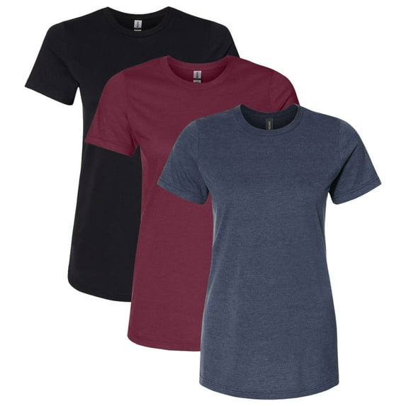 Gildan Women's Softstyle CVC T-Shirt, 4.6 oz. 60/40 Ring-Spun Cotton/Polyester Bulk Tee, Assorted Short Sleeve Crewneck Plain Tees, Mixed Color Solid T-shirts (Dark Color 3 Pack, L)