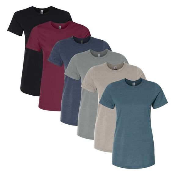 Gildan Women's Softstyle CVC T-Shirt, 4.6 oz. 60/40 Ring-Spun Cotton/Polyester Bulk Tee, Assorted Short Sleeve Crewneck Plain Tees, Mixed Color Solid T-shirts (Dark Color 6 Pack, M)