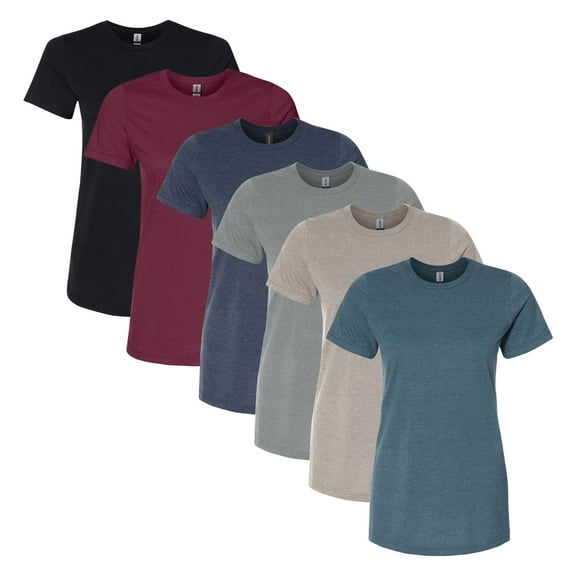 Gildan Women's Softstyle CVC T-Shirt, 4.6 oz. 60/40 Ring-Spun Cotton/Polyester Bulk Tee, Assorted Short Sleeve Crewneck Plain Tees, Mixed Color Solid T-shirts (Dark Color 6 Pack, M)