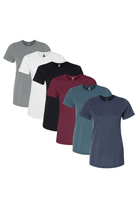 Women's Softstyle CVC T-Shirt, 4.6 oz. 60/40 Ring-Spun Cotton/Polyester Bulk Tee, Assorted Short Sleeve Crewneck Plain Tees, Mixed Color Solid T-shirts (Dark+Bright Color 6 Pack, M)