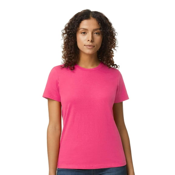 Gildan Women's Softstyle Crew Neck T-Shirt, Short Sleeve Semi-Fitted Cotton Tee, Heliconia, Size XL