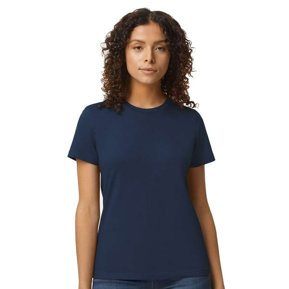 Gildan Women's Softstyle Crew Neck T-Shirt, Short Sleeve Semi-Fitted Cotton Tee, Navy, Size XL