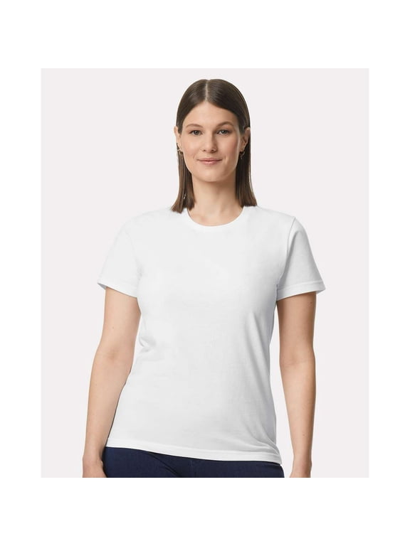 Women's Softstyle Crew Neck T-Shirt, Short Sleeve Semi-Fitted Cotton Tee, White, M