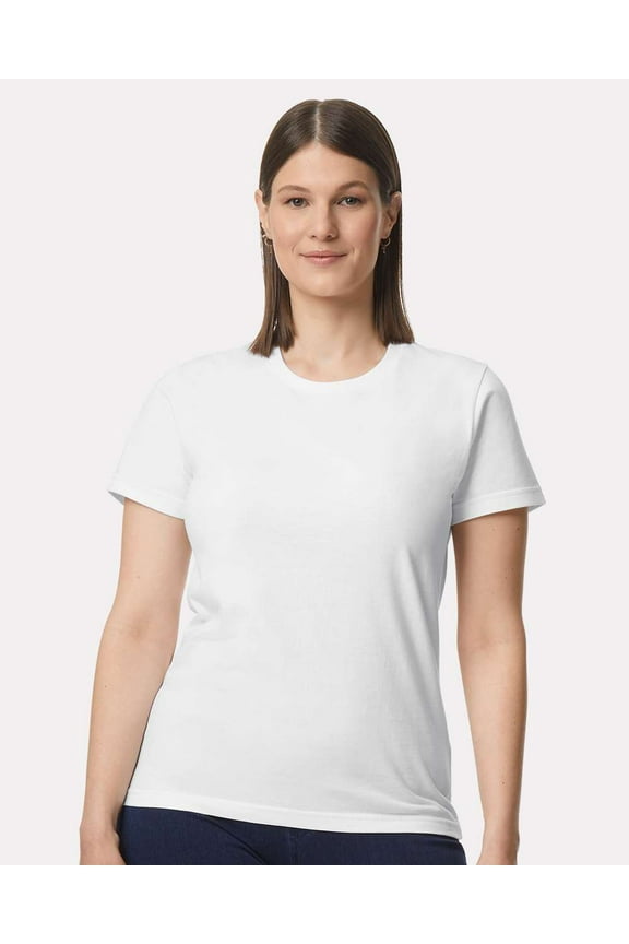 Women's Softstyle Crew Neck T-Shirt, Short Sleeve Semi-Fitted Cotton Tee, White, S