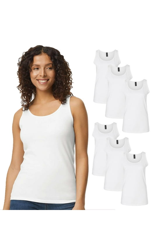 Women's Softstyle Tank Top, Cotton Sleeveless T-Shirt, White, 6-Pack, Semi-Fitted Sizes M-2XL