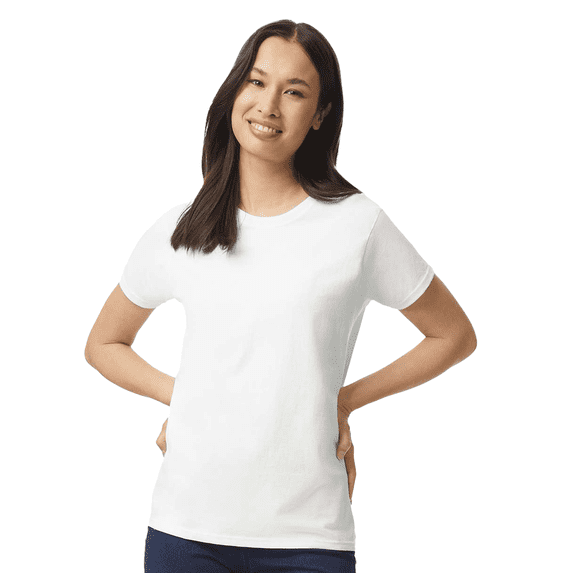 Gildan Women’s Ultra Cotton T-Shirt, Short Sleeve Crew Neck Casual Classic Fit White Tee, S