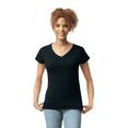 thumbnail image 1 of Gildan Women’s V-Neck Black T-Shirt Single Pack Cotton Softstyle Short Sleeves Blank Tee Size - L, 1 of 5