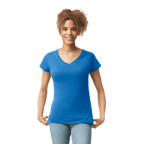 Gildan Women’s V-Neck Royal T-Shirt Single Pack Cotton Softstyle Short Sleeves Blank Tee Size -M