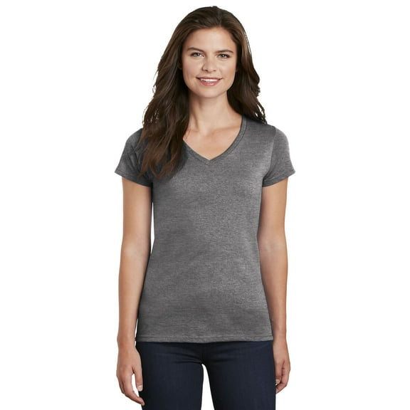 Gildan Women’s V-Neck T-Shirt, 50 Cotton/50 Poly Ladies Short Sleeves T-Shirt, Graphite Heather L
